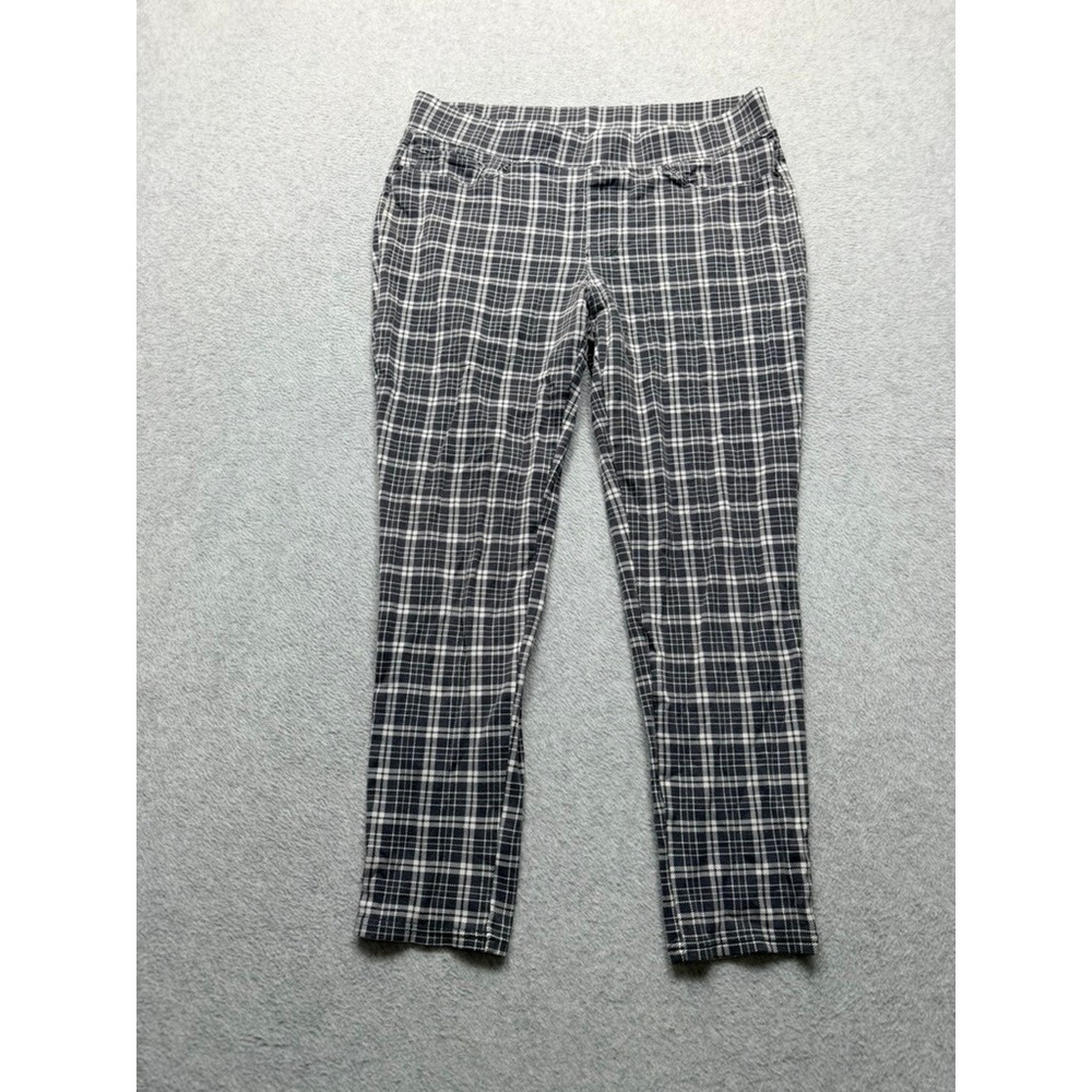 Seven7 Plaid Pull On Pants Navy Blue White Slim Leg Large